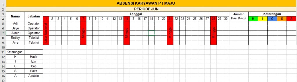 absensi karyawan bulanan excel